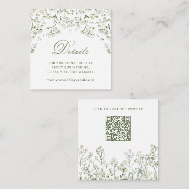 Baby's Breath Wedding Details Website QR Code Enclosure Card (Front/Back)