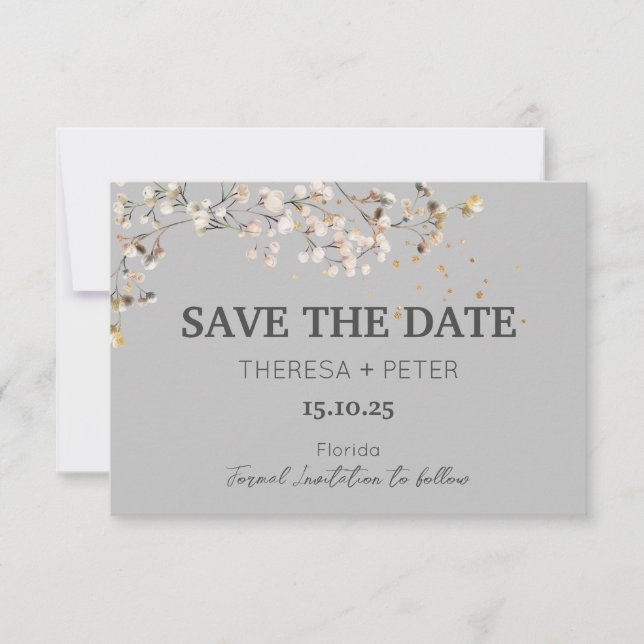 Baby's Breath Wedding Save the Date Card (Front)