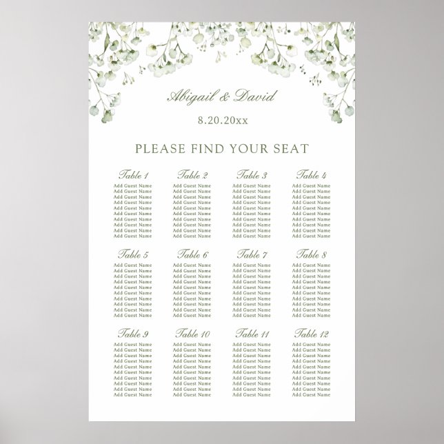 Baby's Breath Wedding Seating Chart (Front)
