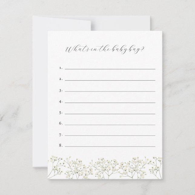 Baby's Breath What's in the Baby Bag Game Card (Front)