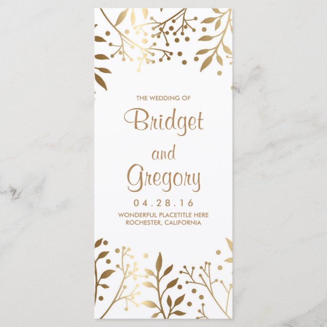 Baby's Breath White and Gold Wedding Programs Programme (Front)