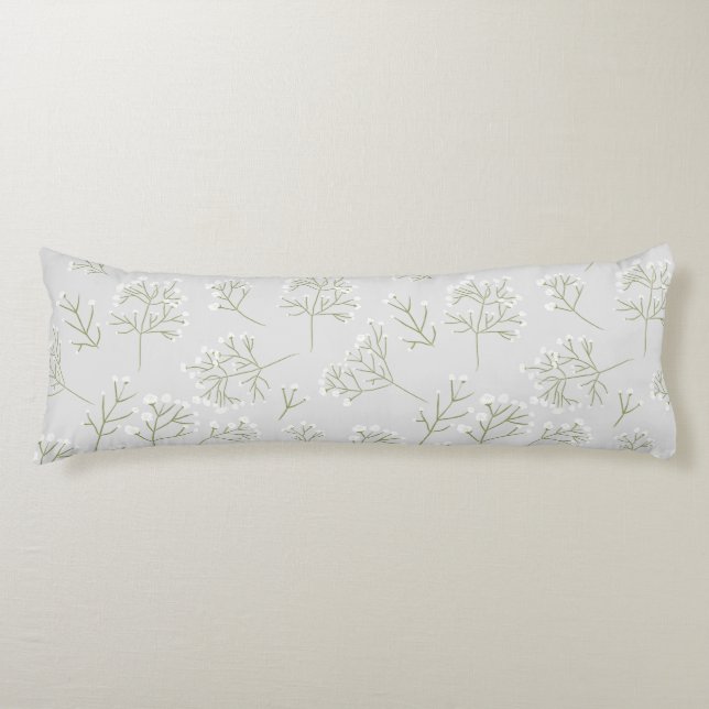 Baby's Breath White Floral Watercolor Gypsophila Body Cushion (Front)