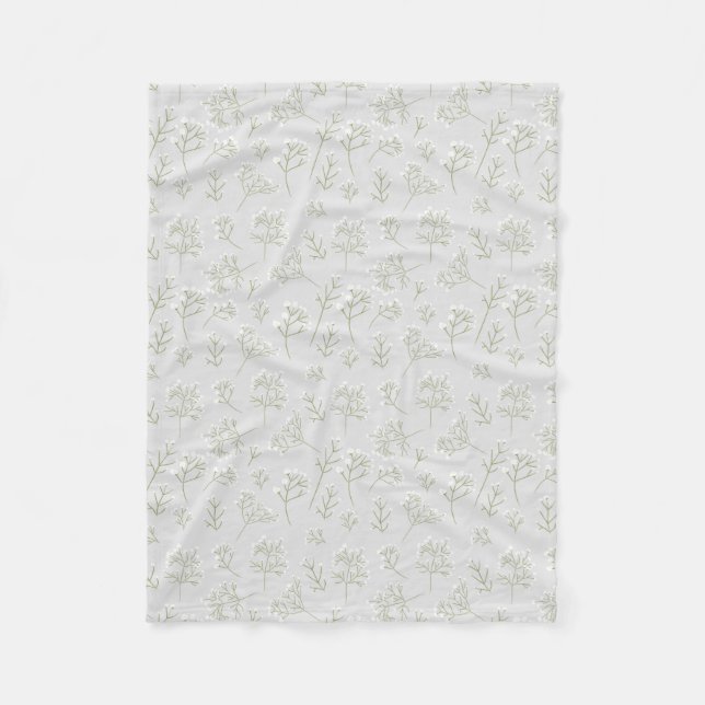 Baby's Breath White Floral Watercolor Gypsophila Fleece Blanket (Front)