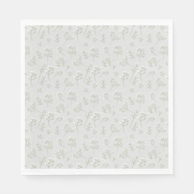 Baby's Breath White Floral Watercolor Gypsophila Napkin (Front)