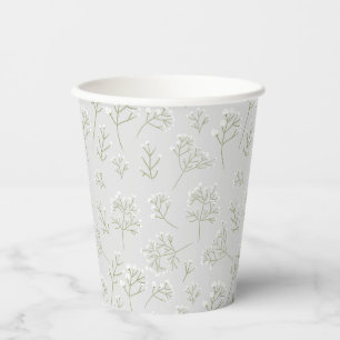 Baby's Breath White Floral Watercolor Gypsophila Paper Cups