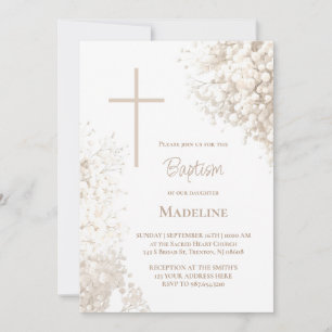 Baby's Breath white flowers Baptism Invitation