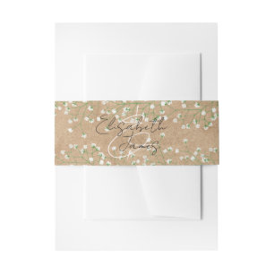 Baby's Breath White Flowers Rustic Boho Wedding Invitation Belly Band