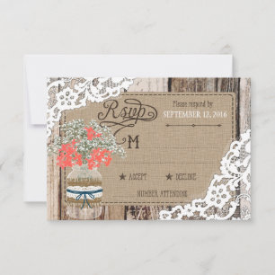 Baby's Breath Wood Lace Rustic RSVP Card