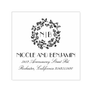 Baby's Breath Wreath Monogram Floral Elegant Self-inking Stamp