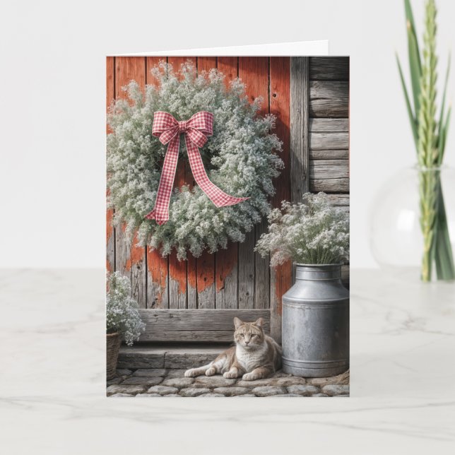 Baby's Breath Wreath On Rustic Door Card (Front)