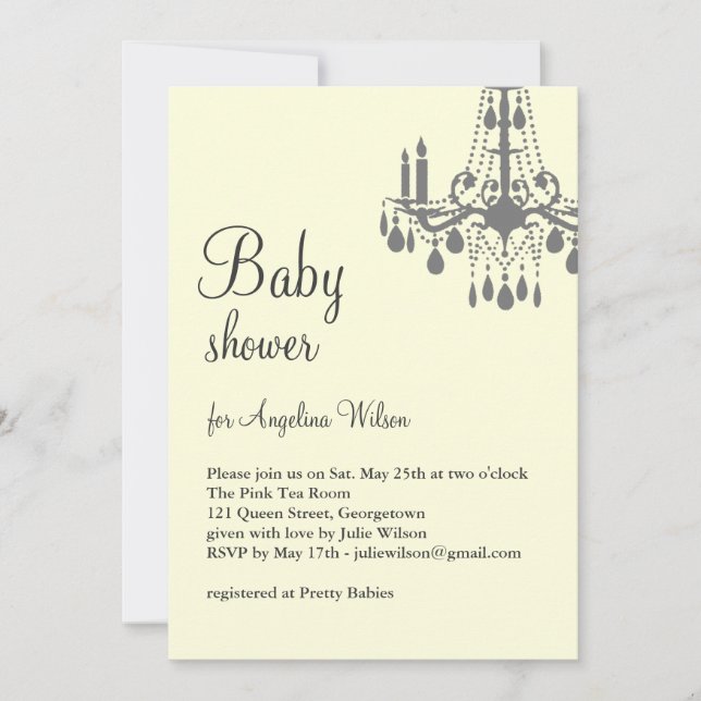Baby's Chandelier in grey & yellow Invitation (Front)