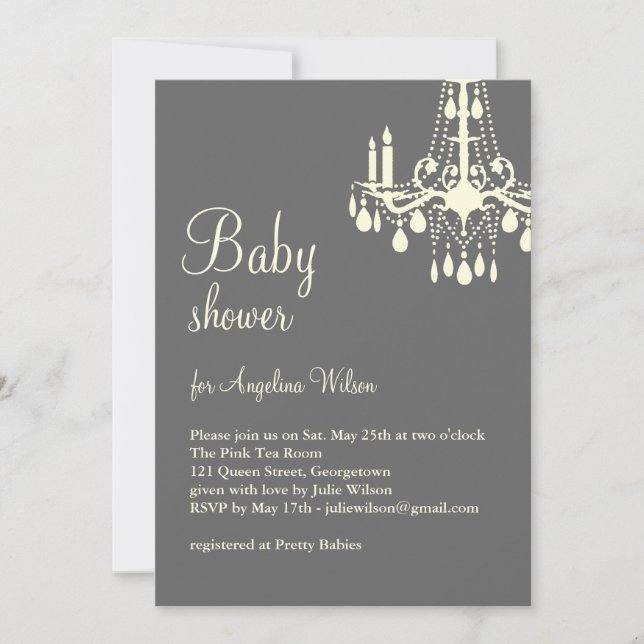 Baby's Chandelier in grey & yellow Invitation (Front)