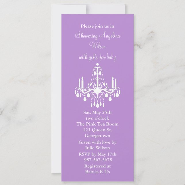 Baby's Chandelier (purple) Invitation (Front)