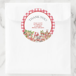 Baby's Cherry First Red Gingham Birthday Classic Round Sticker