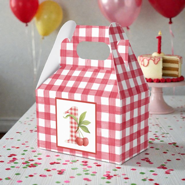 Baby's Cherry First Red Gingham Birthday Favour Box (Creator Uploaded)