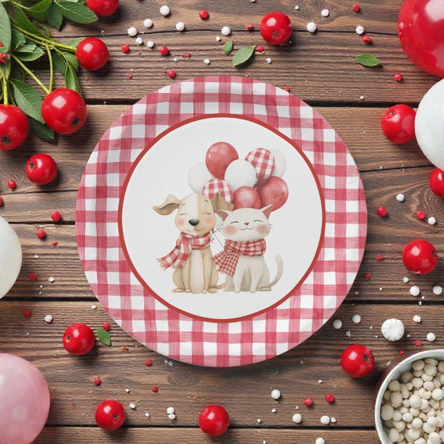 Baby's Cherry First Red Gingham Birthday Paper Plate (Creator Uploaded)