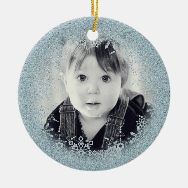 Baby's Christmas Ornament - Blue Sparkle Snowflake (Front)