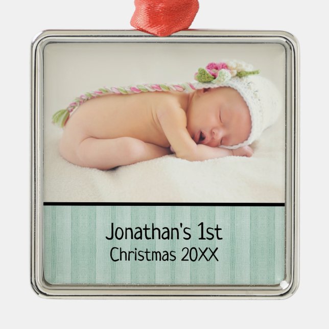 Baby's Custom First Christmas Photo Ornament (Front)