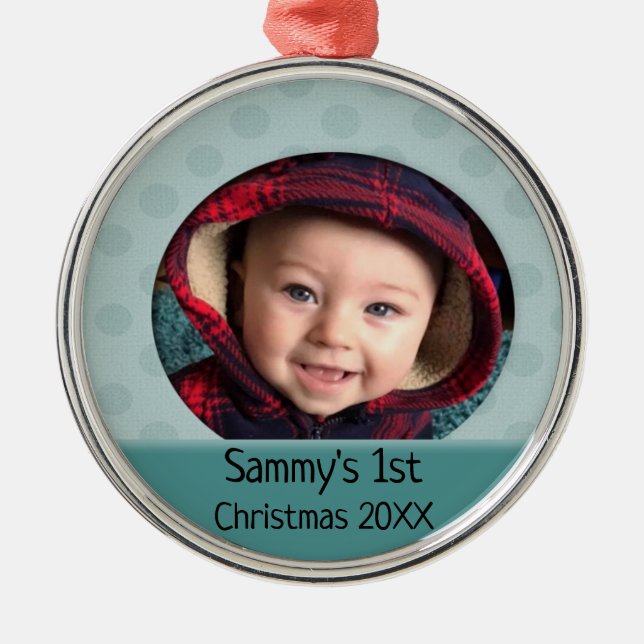 Baby's Custom First Christmas Photo Ornament (Front)
