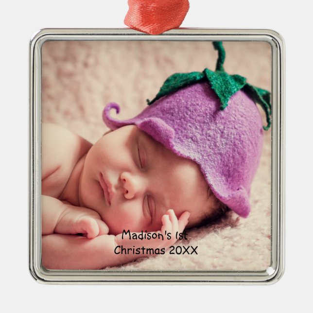 Baby's Custom First Christmas Photo Ornament (Front)