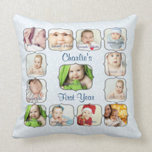 Baby's First 1st Year Photo Collage Pillow