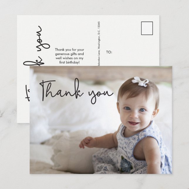 Baby's first birthday Thank You Photo Postcard (Front/Back)