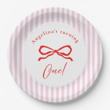 Baby's first birthday with soft pink party plates.