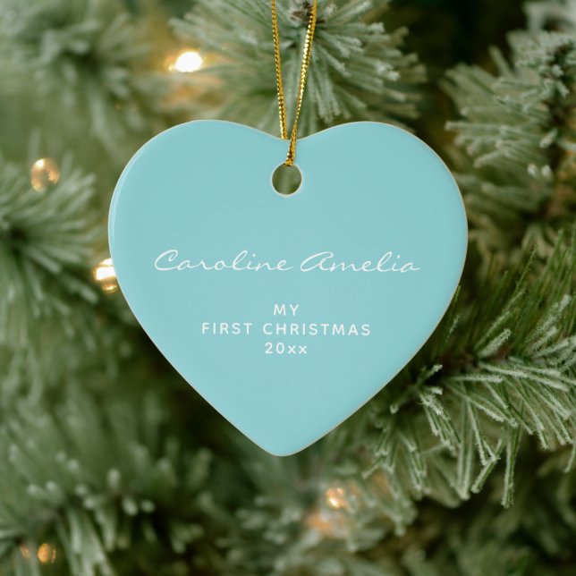 Baby's First Christmas 2022 Personalised Aqua Blue Ceramic Tree Decoration (Tree)
