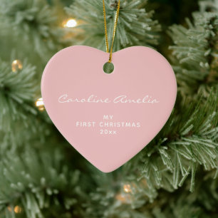 Baby's First Christmas 2022 Personalised Pink Ceramic Tree Decoration