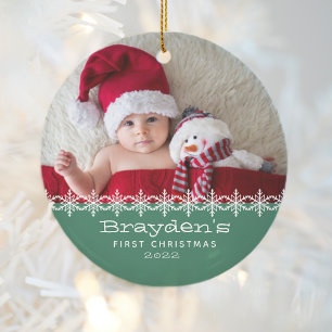 Baby's First Christmas 2023 Photo Green Ceramic Tree Decoration
