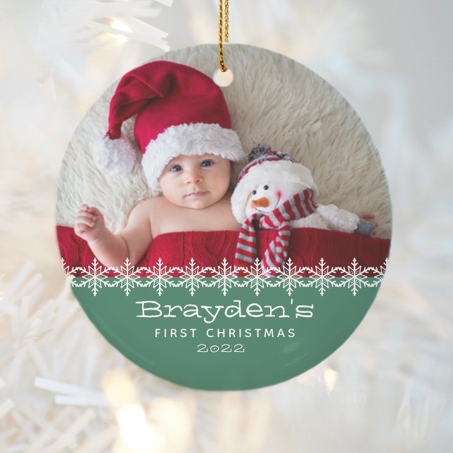 Baby's First Christmas 2023 Photo Green Ceramic Tree Decoration (Creator Uploaded)