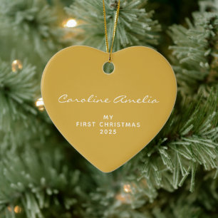 Baby's First Christmas 2024 Personalised Yellow Ceramic Tree Decoration