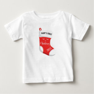Baby's First Christmas 2025   Cute Kawaii Face  Baby T-Shirt