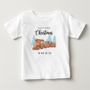 Baby's First Christmas 2025 Cute Wooden Toy Baby T-Shirt
