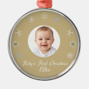 Baby's First Christmas 2026 Snowflake Photo Orname Metal Tree Decoration