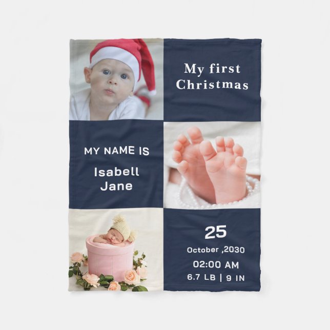 Baby's First Christmas 3 Photos  Fleece Blanket (Front)