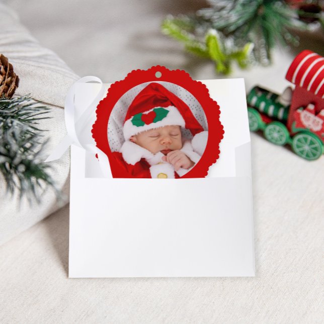 Baby's First Christmas Adorable Red Christmas Tree Decoration Card (Creator Uploaded)