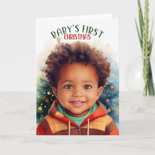 Baby's First Christmas African American Boy Holiday Card