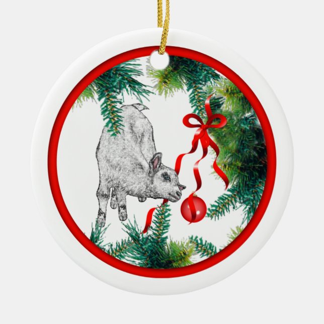Baby's First Christmas Baby Goat Ceramic Tree Decoration (Front)