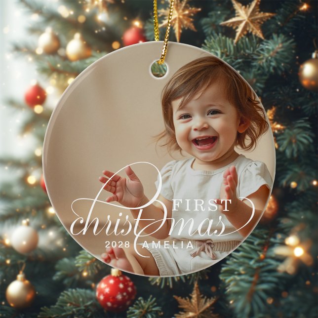 Baby's First Christmas Baby Photo Name Ceramic Tree Decoration (Creator Uploaded)