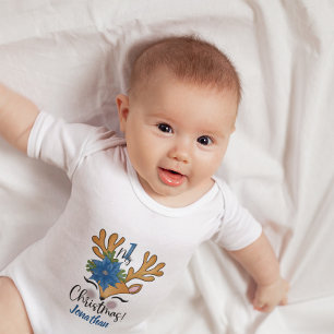 Baby's First Christmas Baby Reindeer Poinsettia Baby Bodysuit