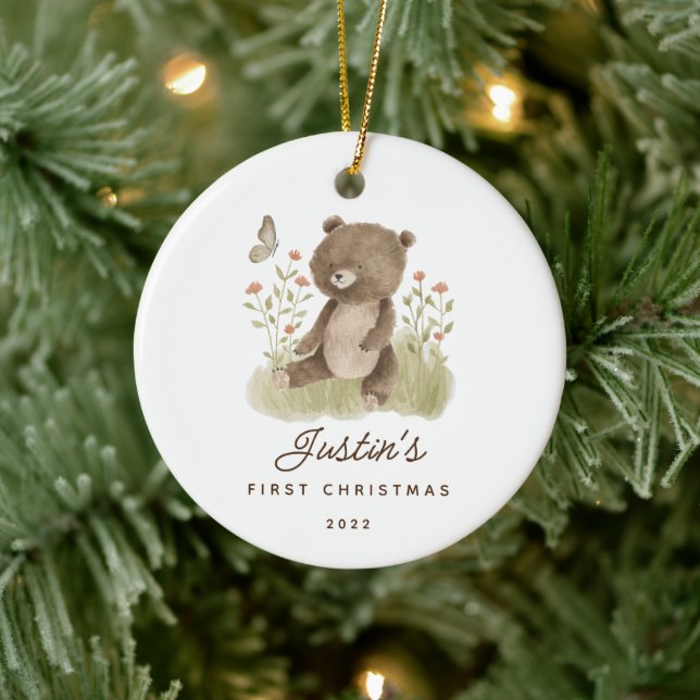 Baby's First Christmas Bear Ceramic Ornament (Tree)