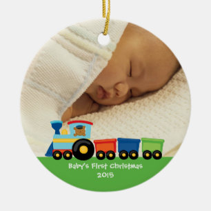 Baby's first Christmas bear train photo ornament
