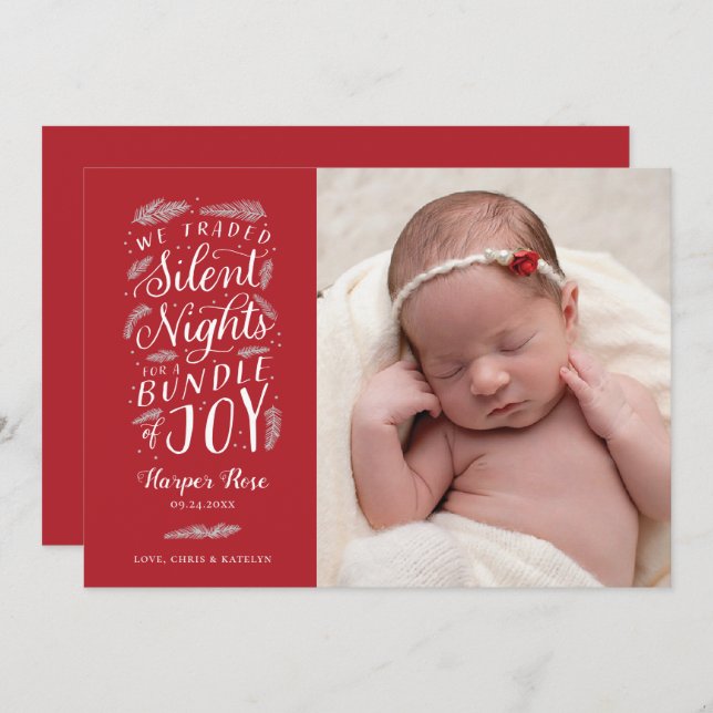 Baby's First Christmas Birth Announcement Holiday  (Front/Back)