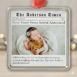 Baby's First Christmas Birth Announcement Metal Tree Decoration