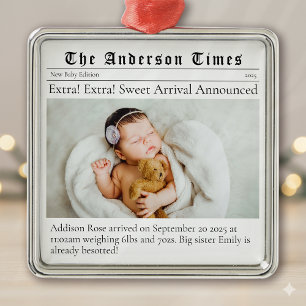 Baby's First Christmas Birth Announcement Metal Tree Decoration