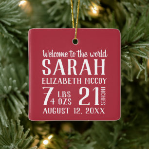 Baby's First Christmas Birth Stat Photo Ceramic Ornament