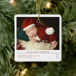 Babys First Christmas  Birth Stats Announcement Ceramic Ornament<br><div class="desc">Commemorate your little one’s first holiday season with this joyful Baby’s First Christmas birth announcement ceramic ornament. Perfect for celebrating your baby’s arrival and adding a sentimental touch to your tree, it beautifully displays their name, birth details, and photo. Ideal as a keepsake for parents, grandparents, and loved ones, this...</div>