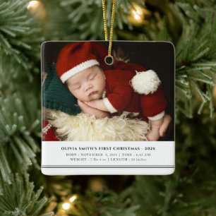 Babys First Christmas  Birth Stats Announcement Ceramic Ornament