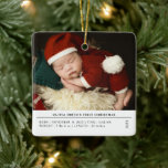 Babys First Christmas  Birth Stats Announcement Ceramic Ornament<br><div class="desc">Commemorate your little one’s first holiday season with this joyful Baby’s First Christmas birth announcement ceramic ornament. Perfect for celebrating your baby’s arrival and adding a sentimental touch to your tree, it beautifully displays their name, birth details, and photo. Ideal as a keepsake for parents, grandparents, and loved ones, this...</div>